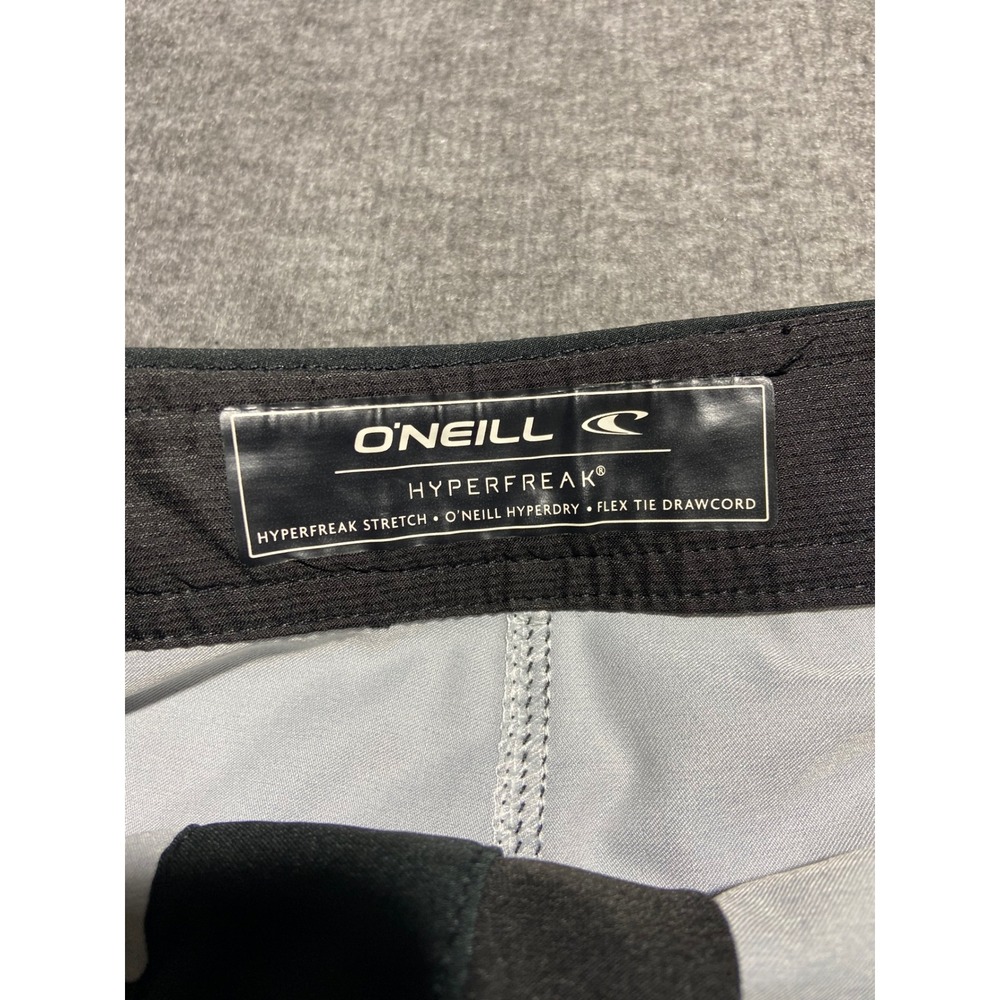ONeill Board Shorts Black Blue Hyperfreak Striped 36 Surf Beach 
Skate Swim - Picture 3 of 9
